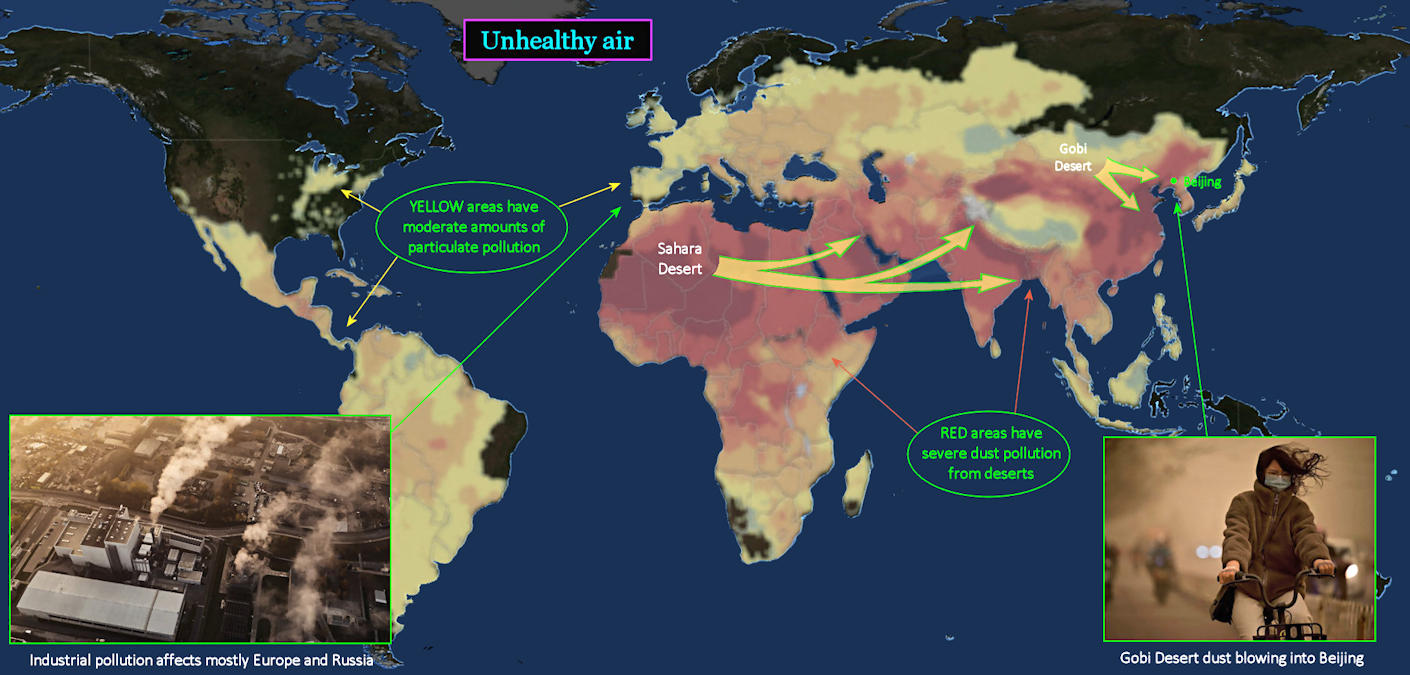 Global air pollution, particulates, 2010 map